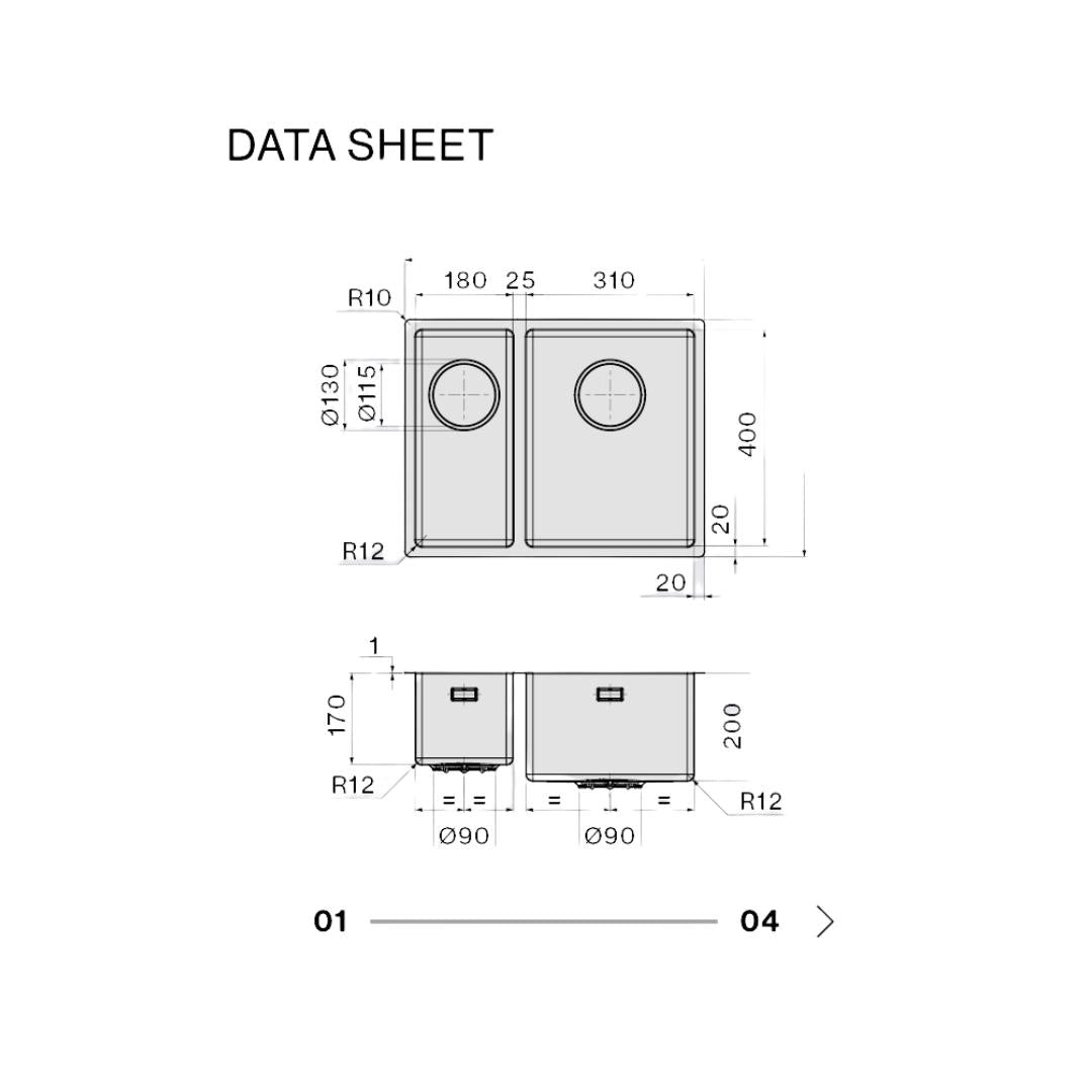 Sink Como Double Bowl 18+31 Cm