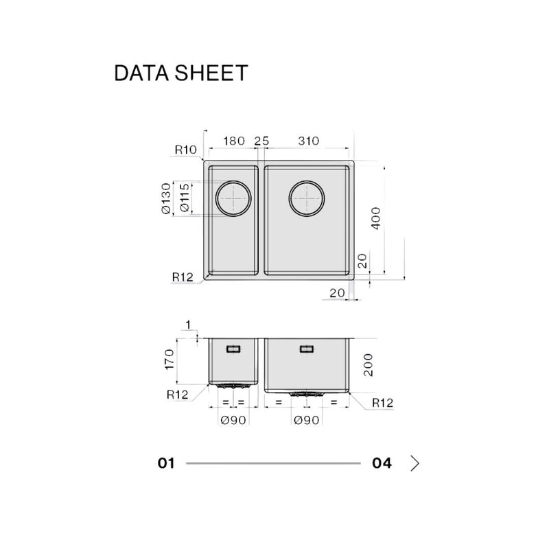 Sink Como Double Bowl 18+31 Cm