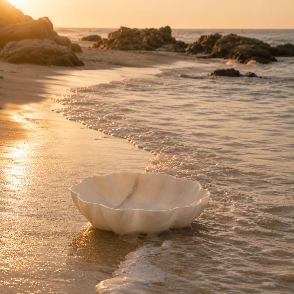 Livia White Marble Scalloped Bowl
