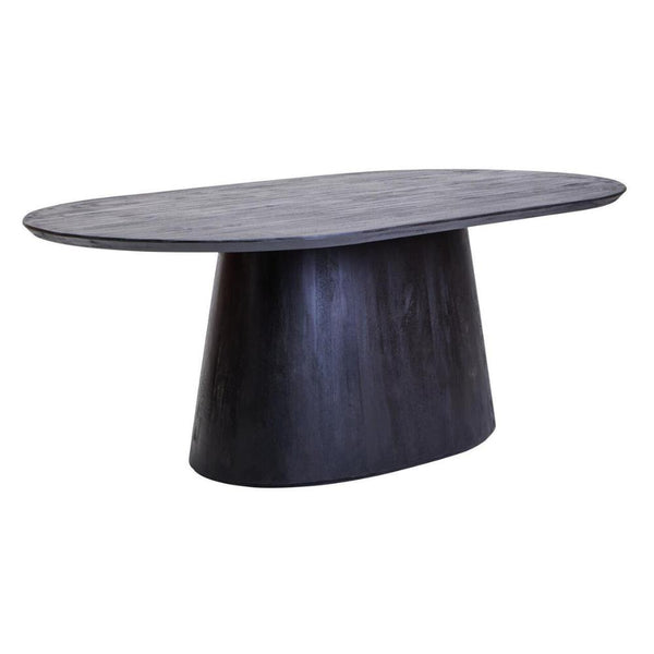 Black mango oval dining table on a white background