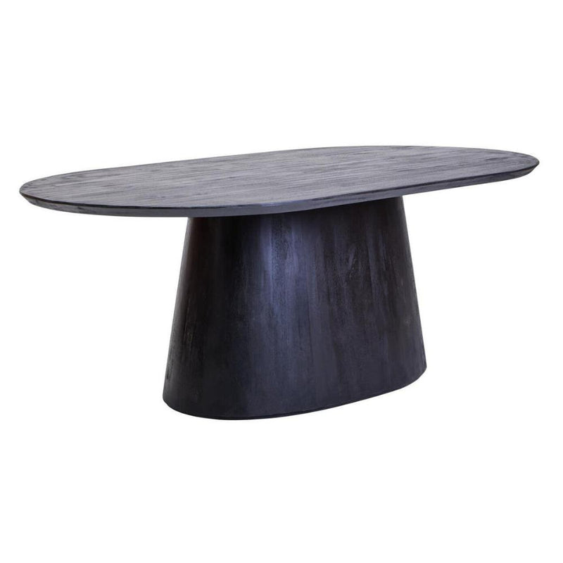 Black mango oval dining table on a white background