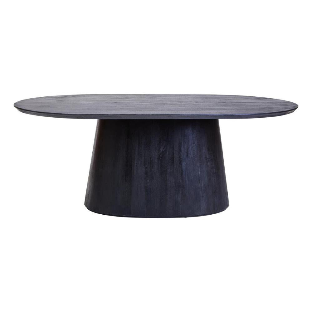 Black mango oval dining table on a white background front