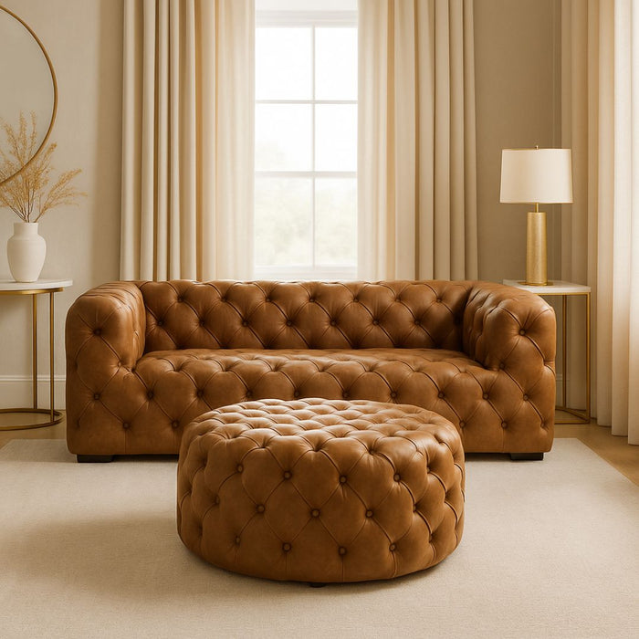 Brixton Tufted Leather Round Ottoman