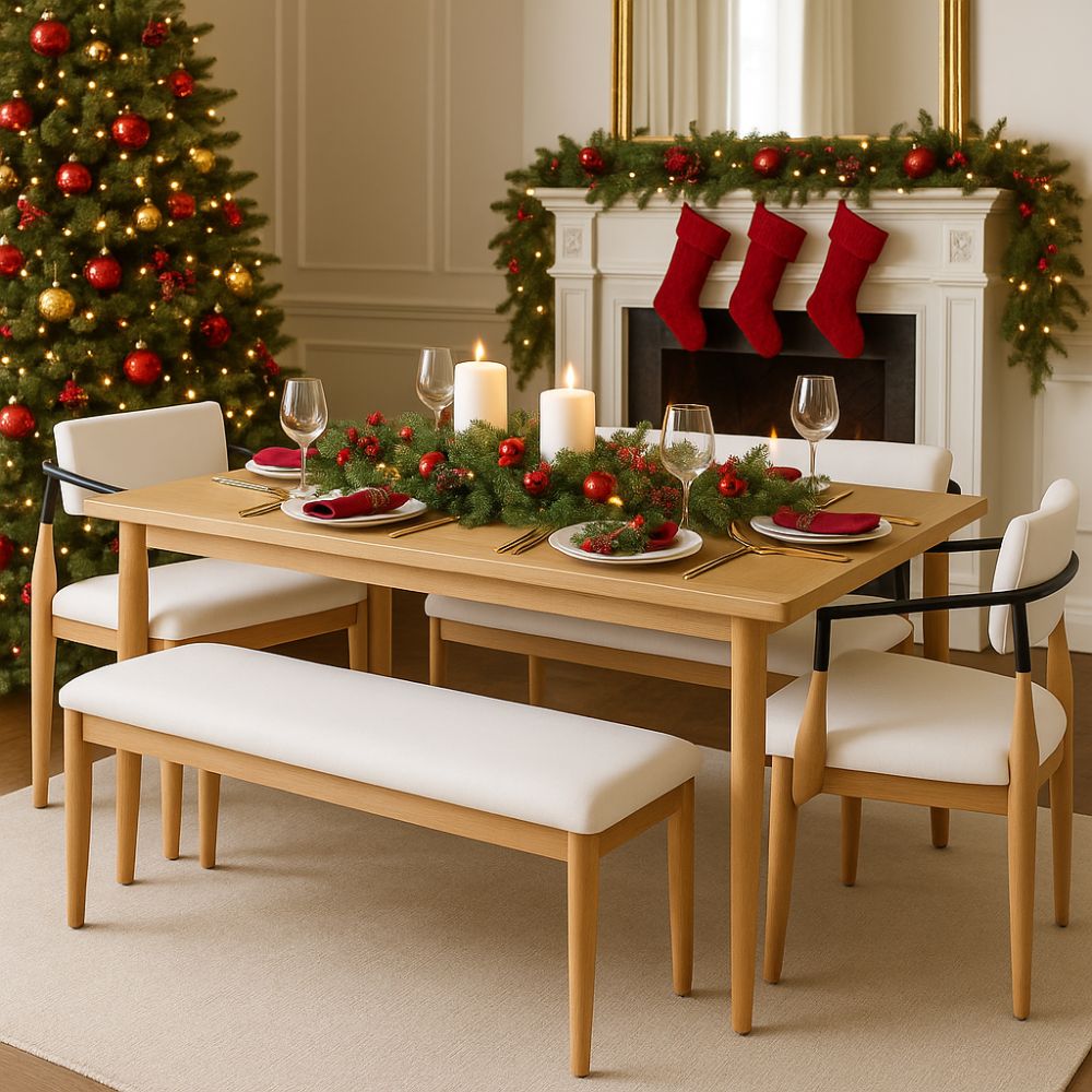 Calviano Cream Textured Dining Bench