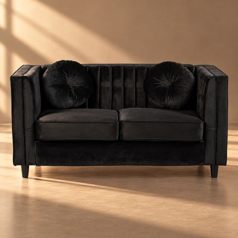 Furniture-Alessia-2-Seat-Black-Velvet-Sofa
