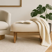 Alm Black Mango Wood & Cream Footstool