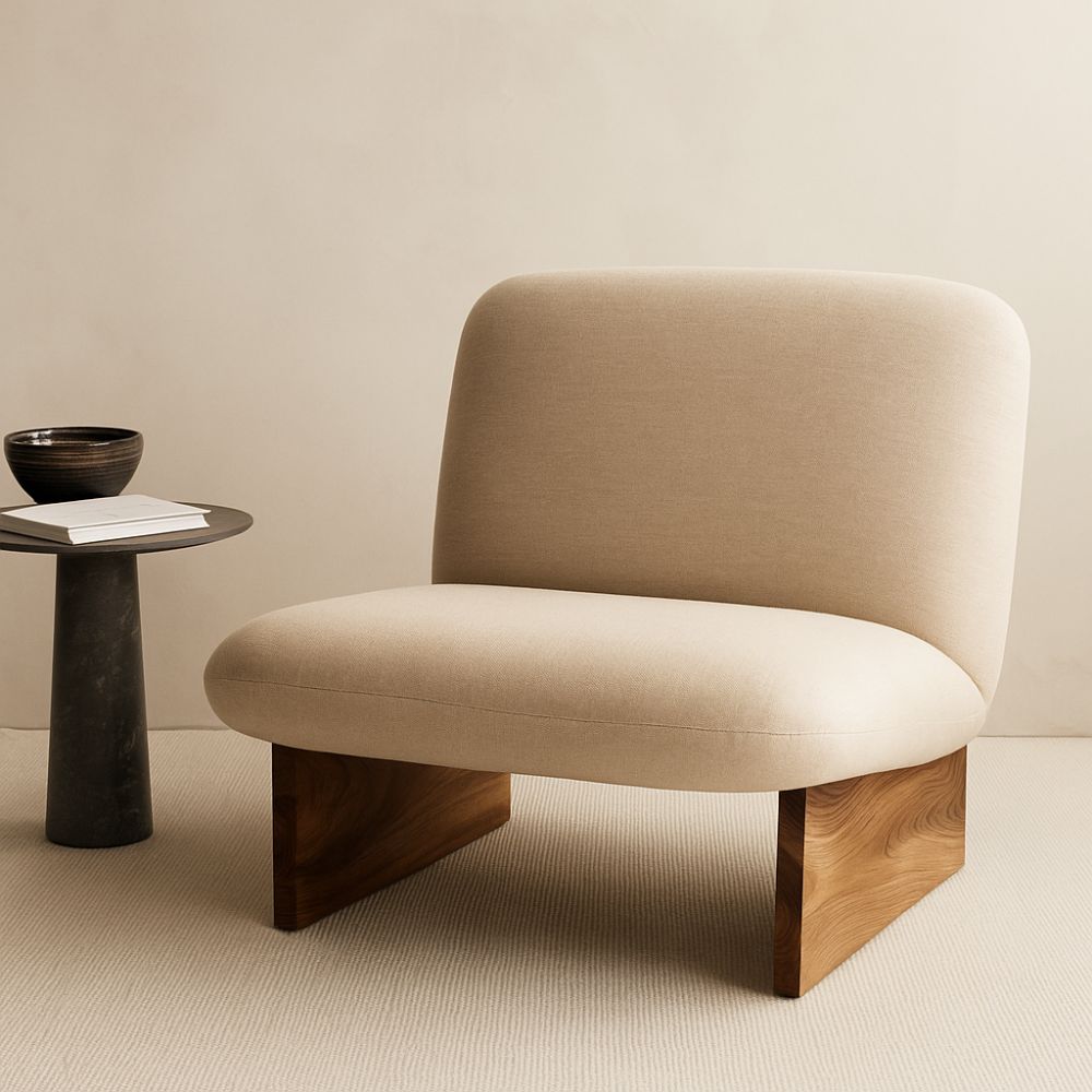 Alm Cream Textured Linen Armless Chair