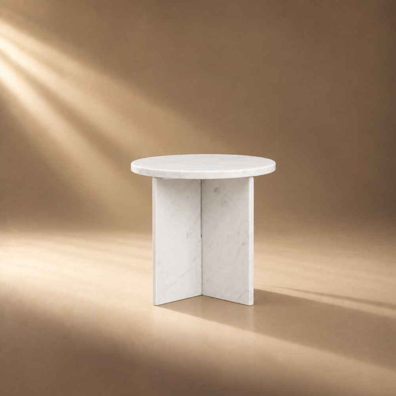 Calacatta Round White Marble Side Table