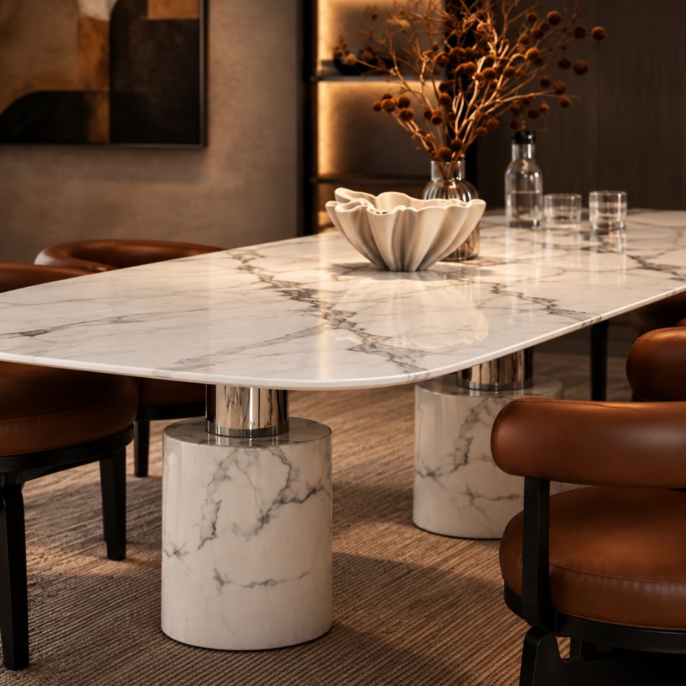 Caravaggio White Marble Dining Table