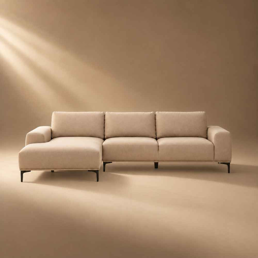 Eleonore 3 Seat Natural Fabric Left Chaise Sofa