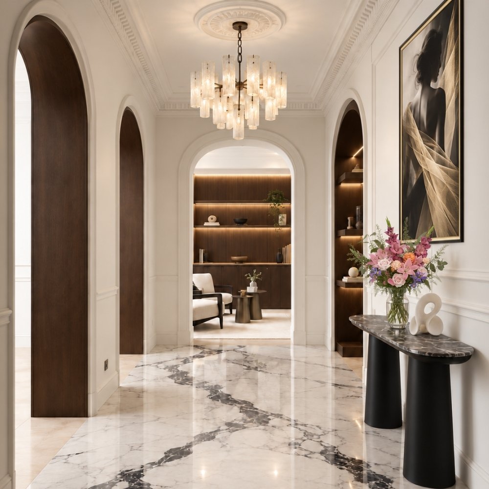 Solis Black and White Marble Console