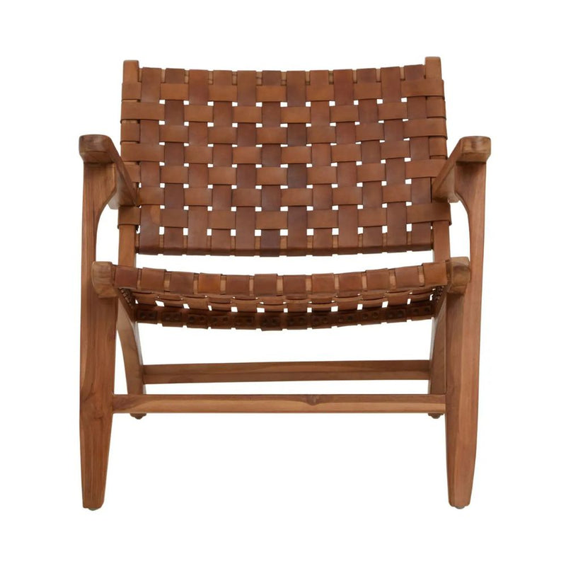 Maya Leather & Teak Armchair – Woven Artisan Comfort