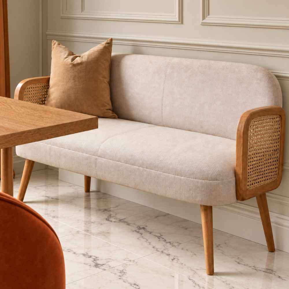 Lorenza Ivory Fabric and Cane 2 Seat Sofa