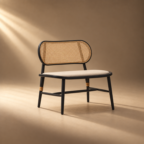 Lorenza Natural Cane Bench with Black Elm Wood Frame