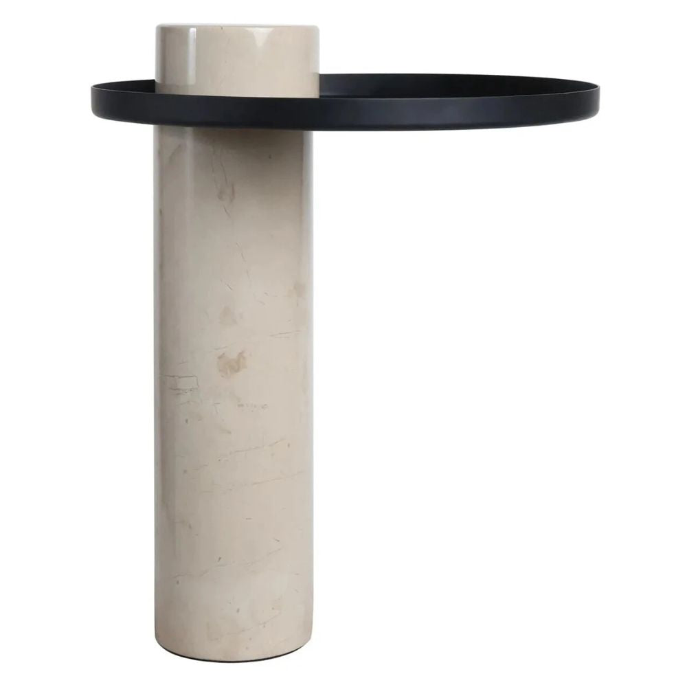 Furniture-Mantis-Cream-Marble-Column-Base-Side-Table