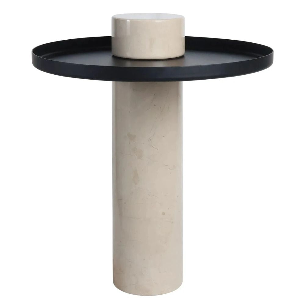 Furniture-Mantis-Cream-Marble-Column-Base-Side-Table