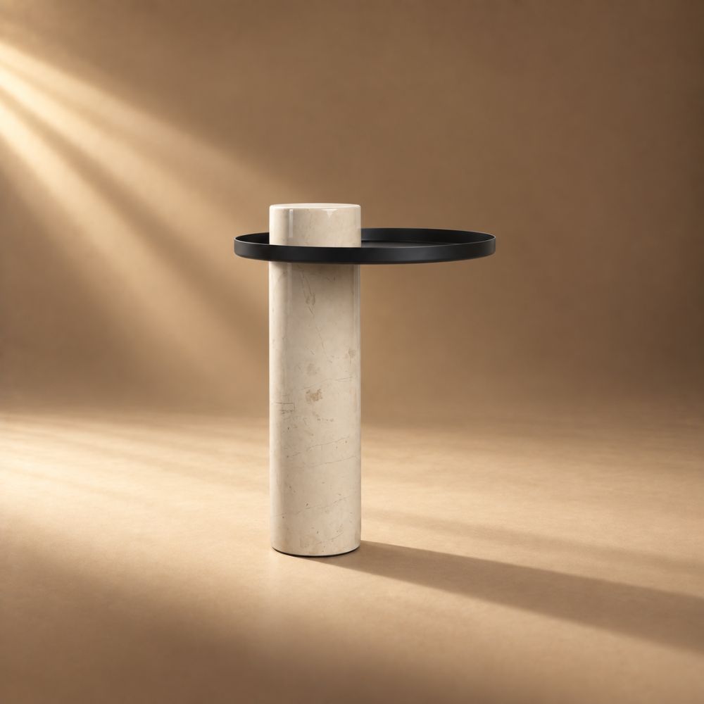 Mantis Cream Marble Column Base Side Table