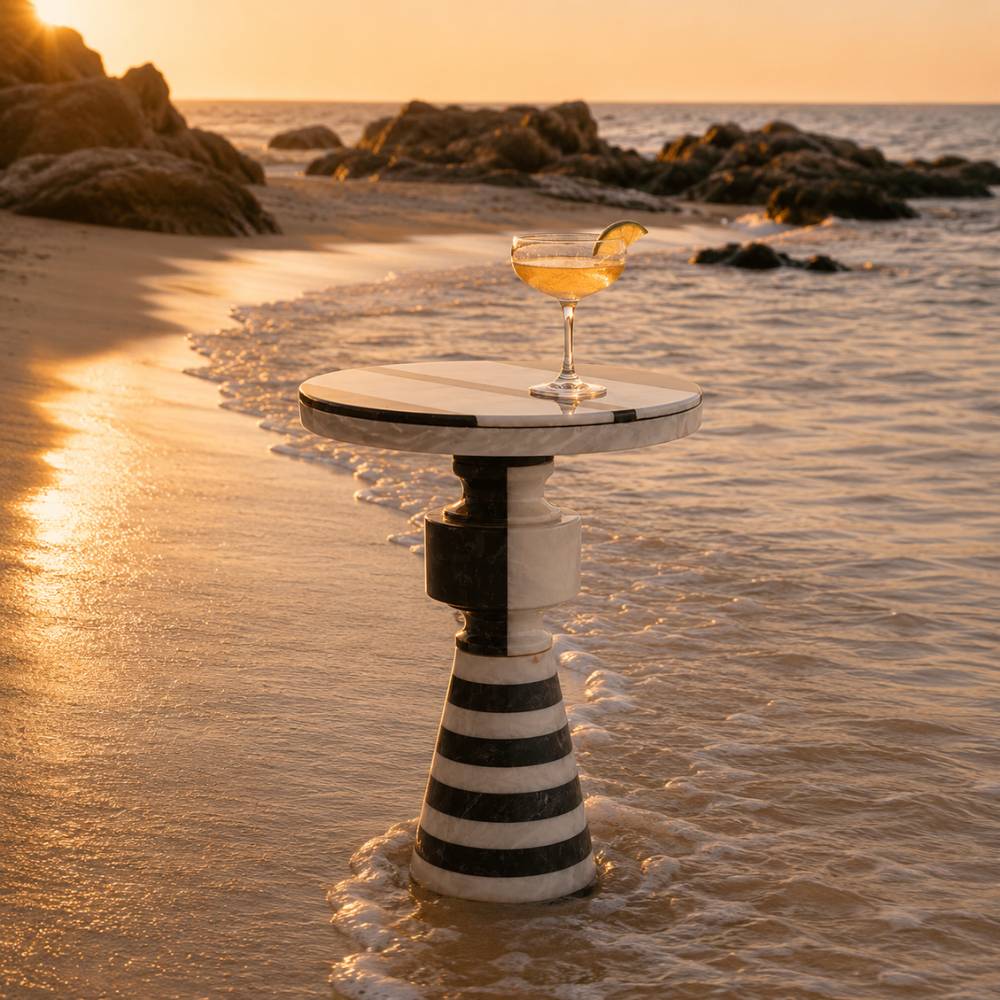 Salma Black and White Marble Side Table