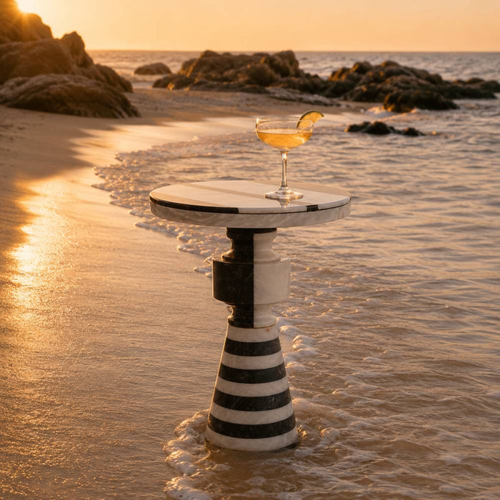 Salma Black and White Marble Side Table