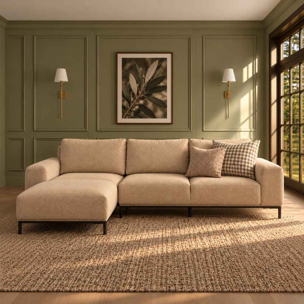 Eleonore 3 Seat Natural Fabric Left Chaise Sofa