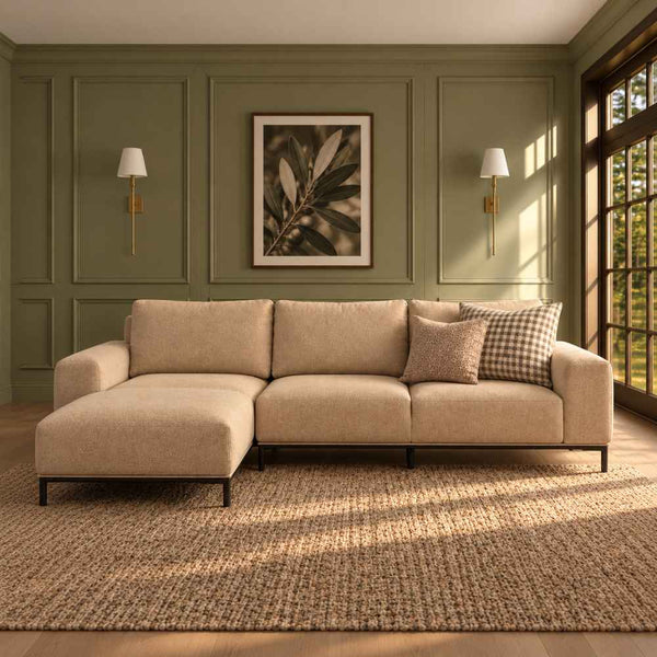 Eleonore 3 Seat Natural Fabric Left Chaise Sofa