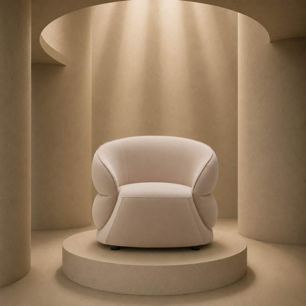 Elora Curved Velvet Accent Chair – Cream