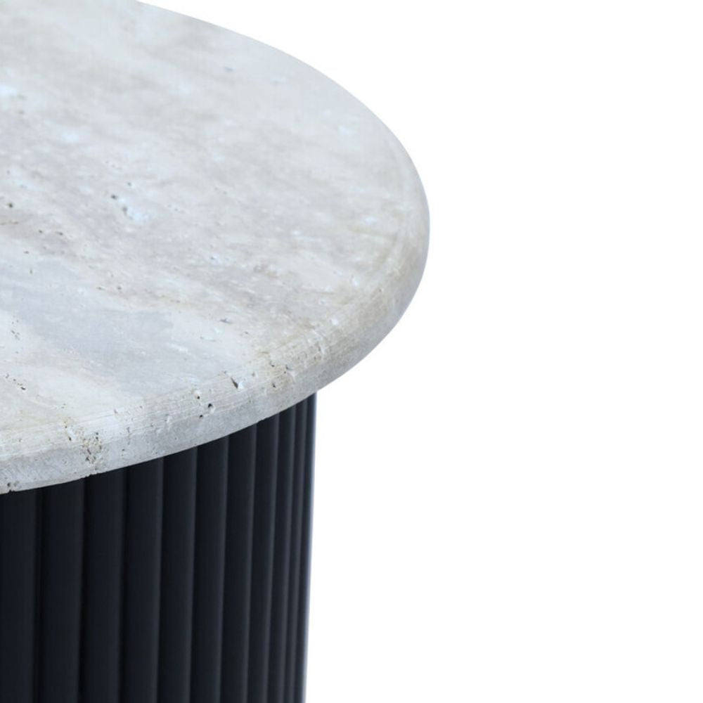 Valmer Travertine & Black Acacia Side Table