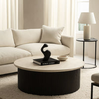 Valmer Travertine & Black Acacia Coffee Table