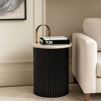 Valmer Travertine & Black Acacia Side Table