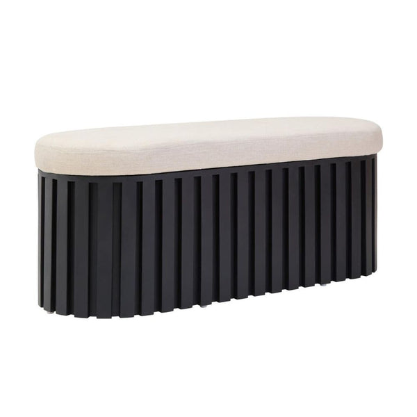 Varello Black Mango Wood & Cream Linen Bench