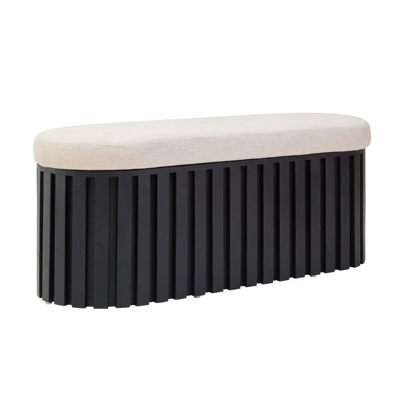 Varello Black Mango Wood & Cream Linen Bench