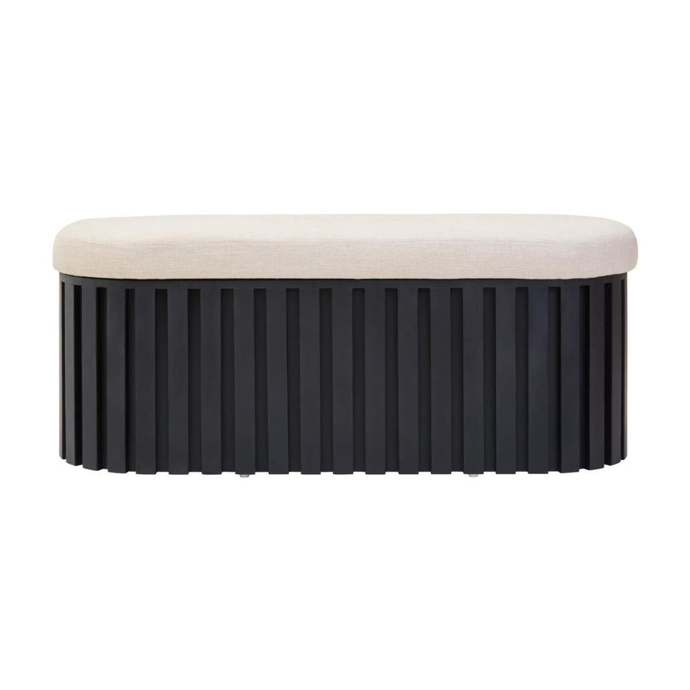 Varello Black Mango Wood & Cream Linen Bench