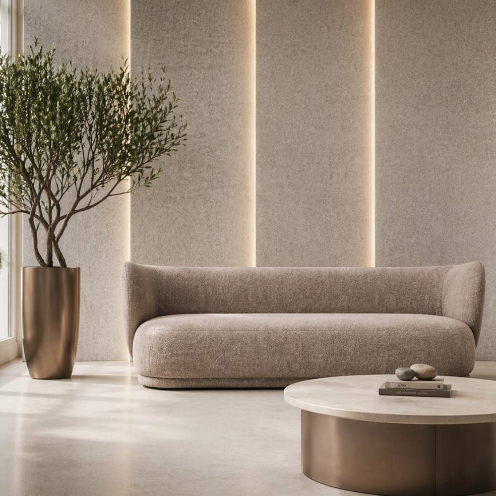 Lunel Three-Seater Curved Chenille Sofa