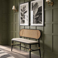 Lorenza Natural Cane Bench with Black Elm Wood Frame