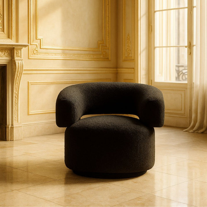 Nerava Black Bouclé Swivel Armchair