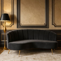 Noir Velvet Curved Sofa – Black & Gold
