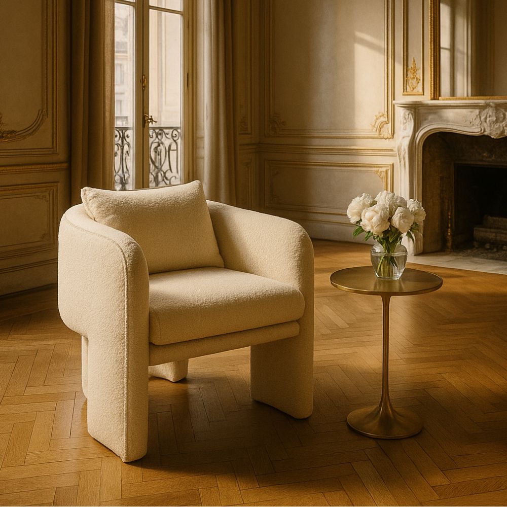 Ozzero Ivory Boucle Curved Armchair