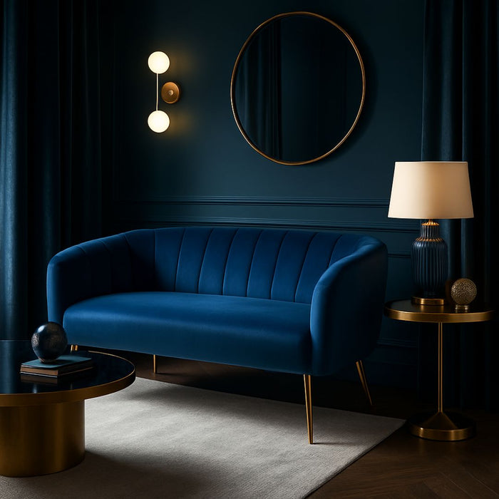 Sophia Two-Seat Sofa in Midnight Blue Velvet