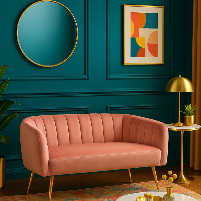 Sophia Two Seat Velvet Sofa – Blush Rose