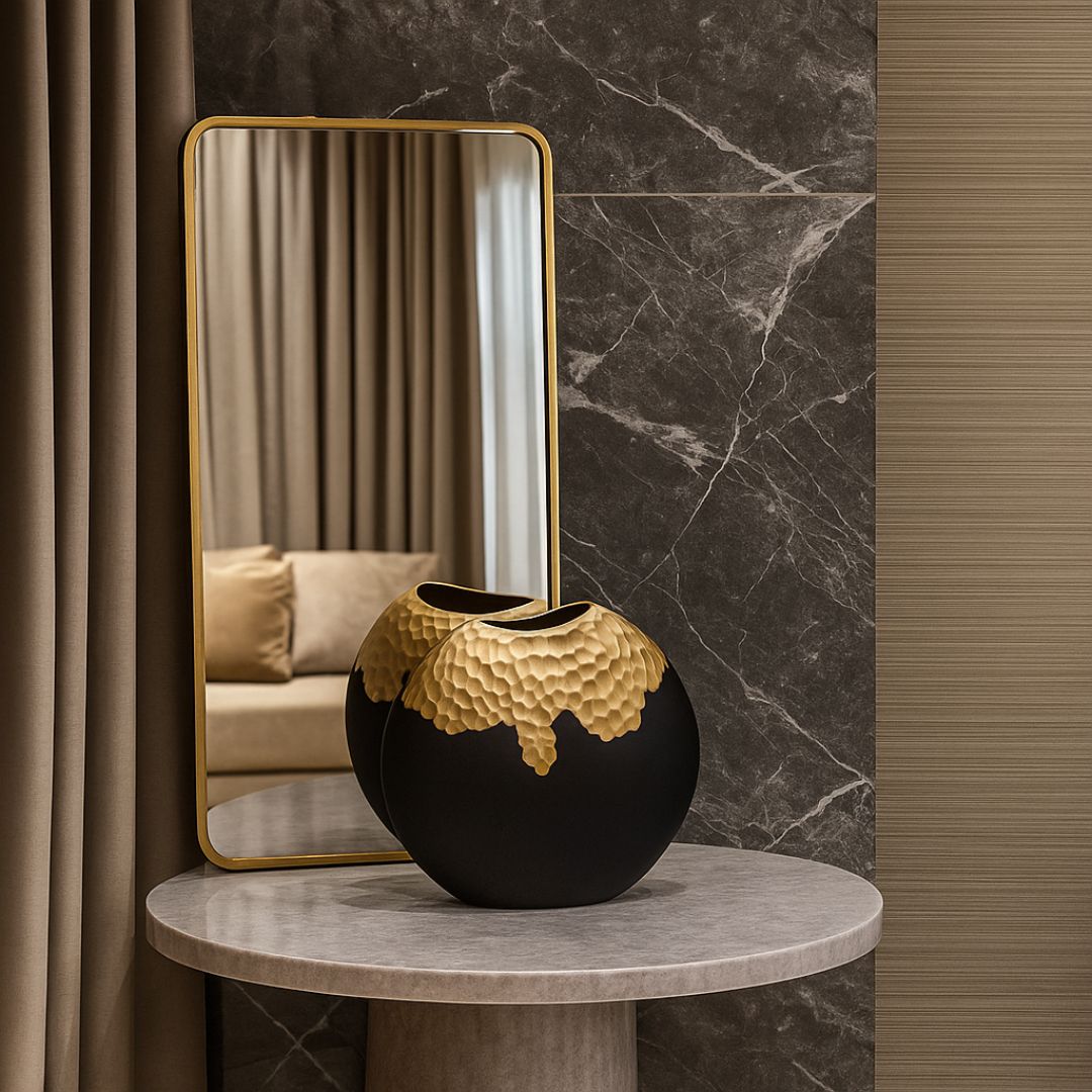 Takumi Small Black and Gold Textured Round Vase