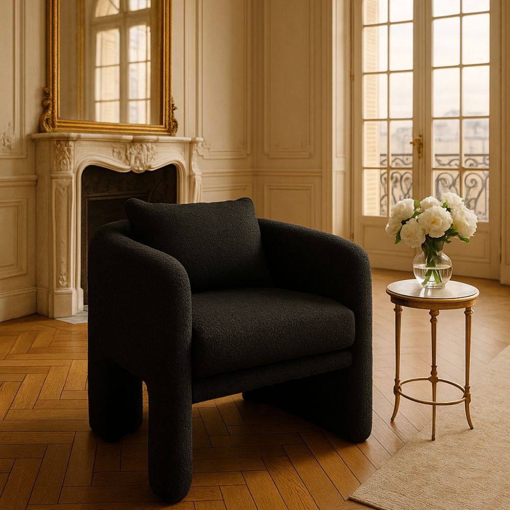 Tessaro Black Bouclé Curved Armchair