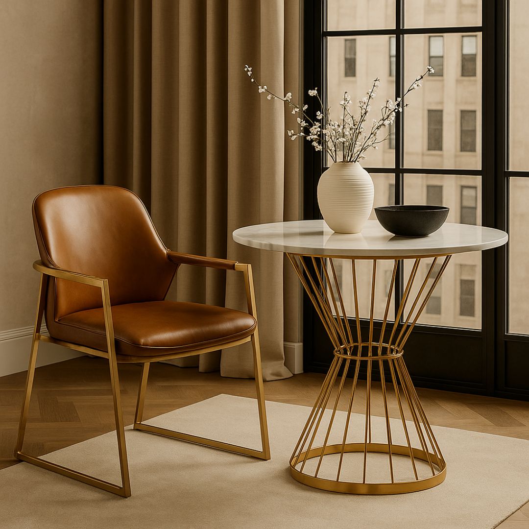 Tiberon White Marble & Gold Dining Table