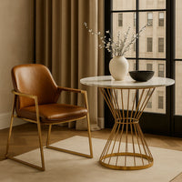 Tiberon White Marble & Gold Dining Table