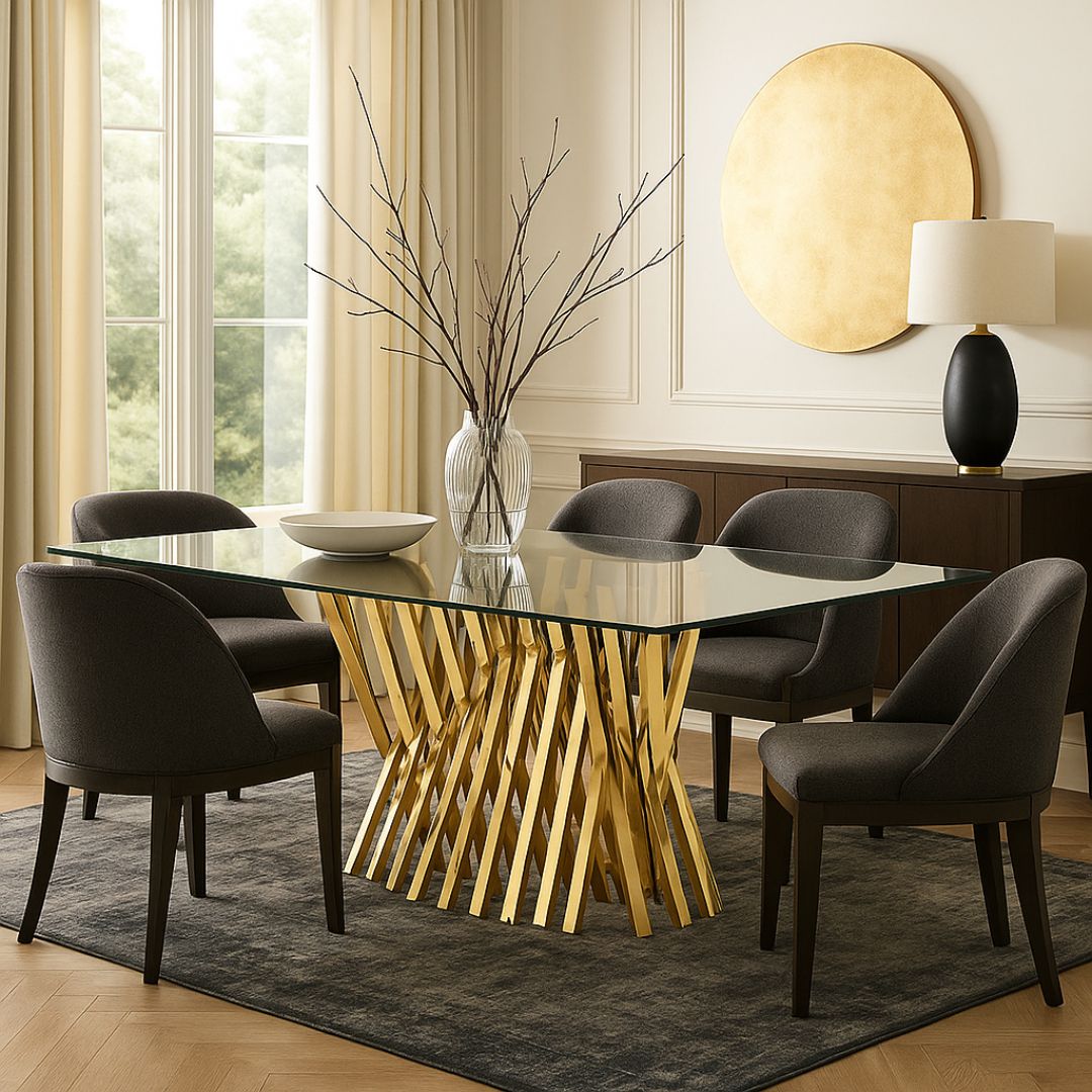 Torino Rectangular Glass Dining Table – Gold Finish