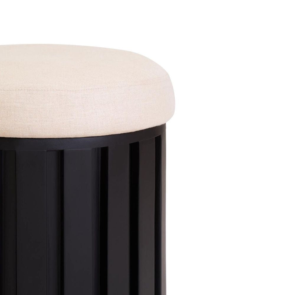 Varello Black Mango Wood & Cream Linen Stool
