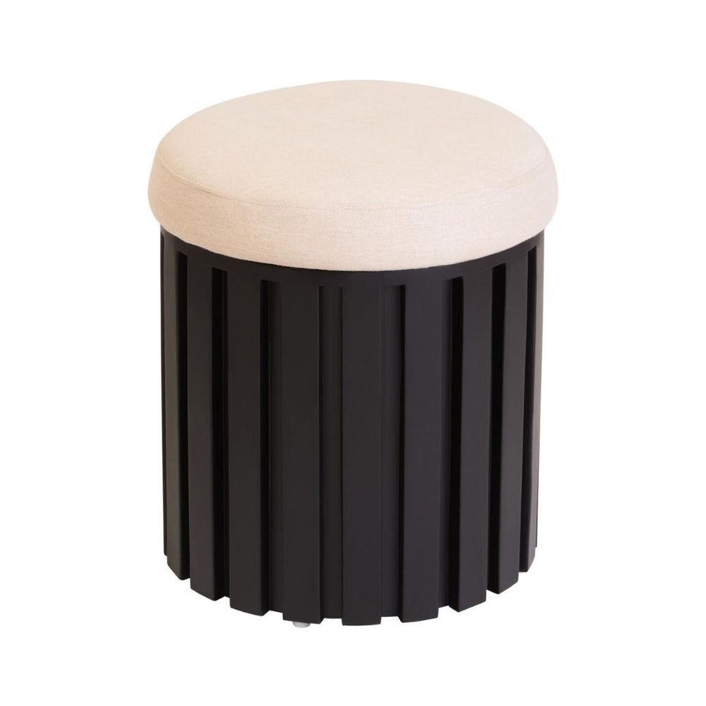 Varello Black Mango Wood & Cream Linen Stool