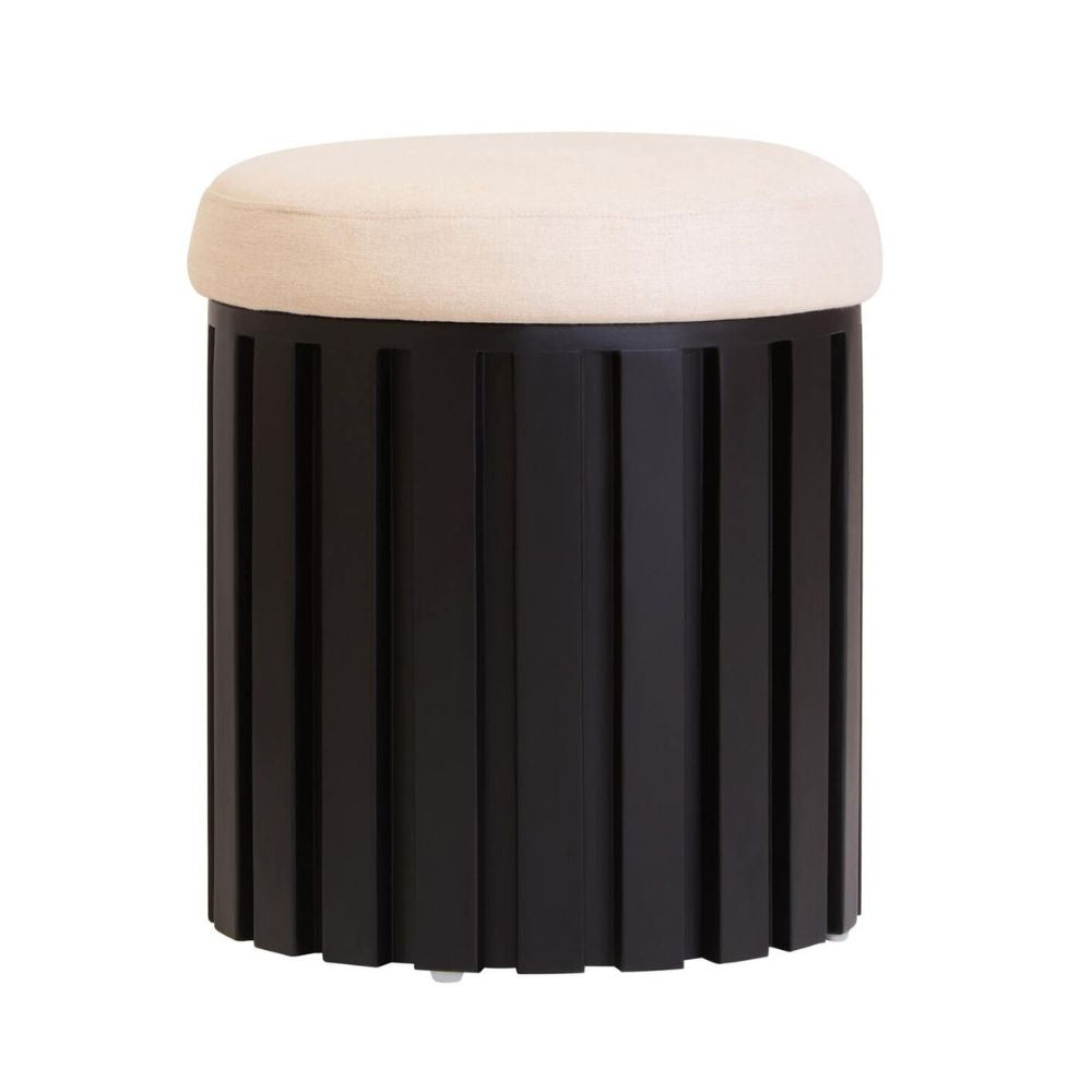 Varello Black Mango Wood & Cream Linen Stool