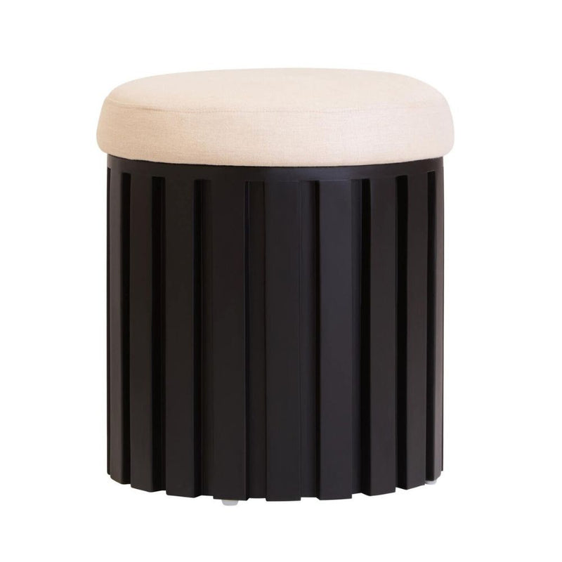 Varello Black Mango Wood & Cream Linen Stool