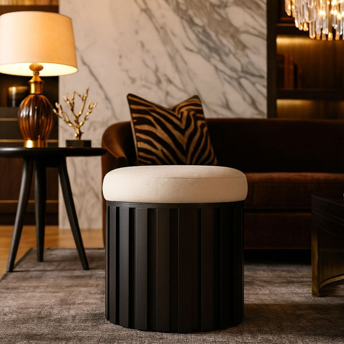 Varello Black Mango Wood & Cream Linen Stool