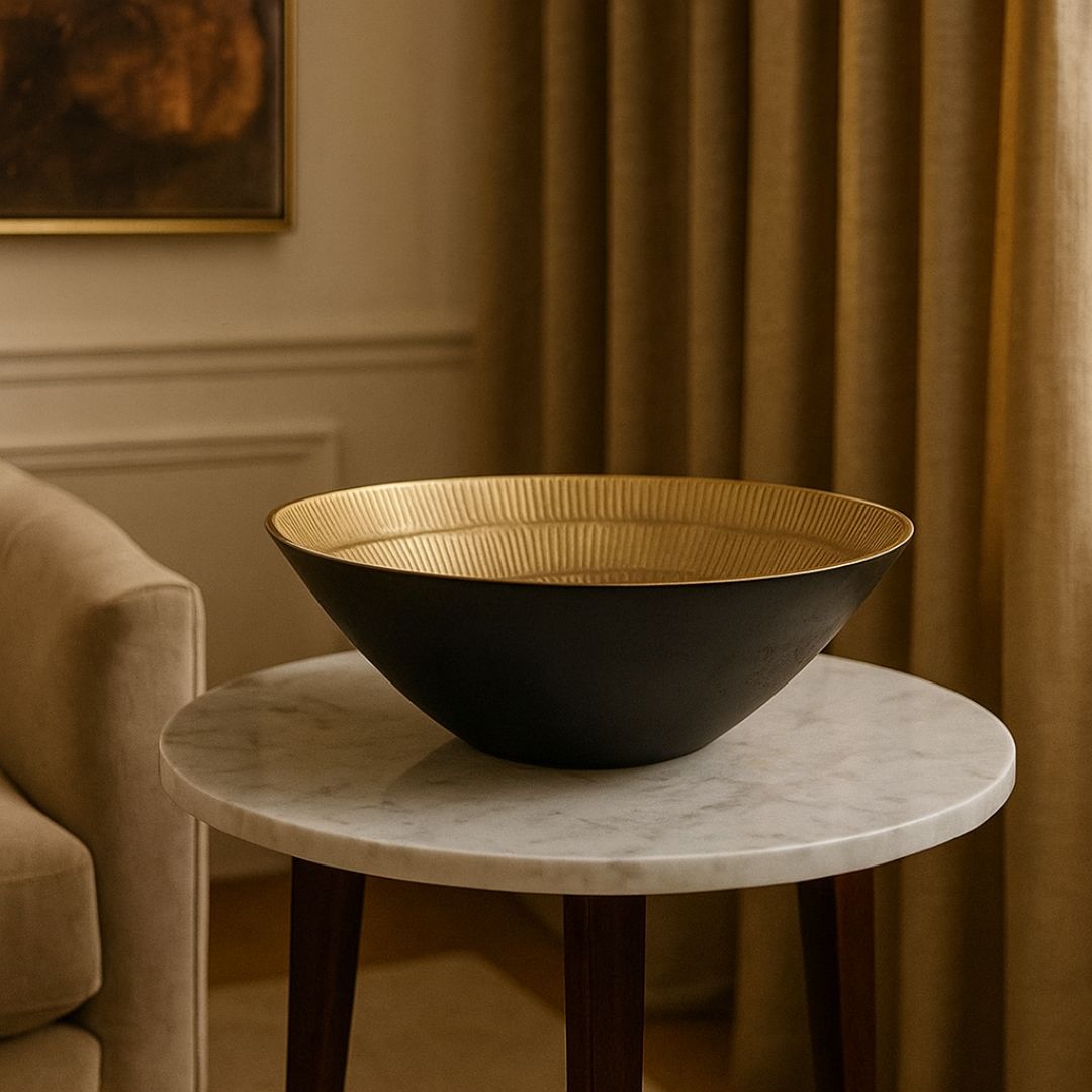 Viora Black and Gold Etched Bowl